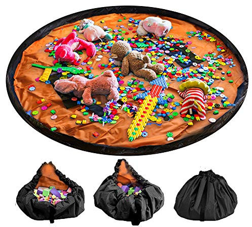 LandJoy Kinder Aufräumsack,Baby Spielzeug Aufbewahrung Spielmatte mit Tragegriff Spieldecke Speicher Tasche Kinderspielzeug-Aufbewahrungsbeutel(150cm Orange)