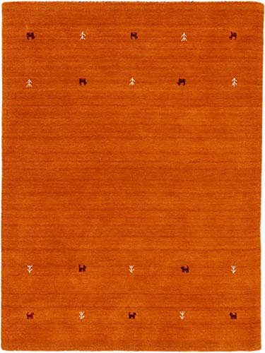 carpetfine Wollteppich Gabbeh Uni Orange 60x90 cm | Moderner Teppich für Wohn- und Schlafzimmer