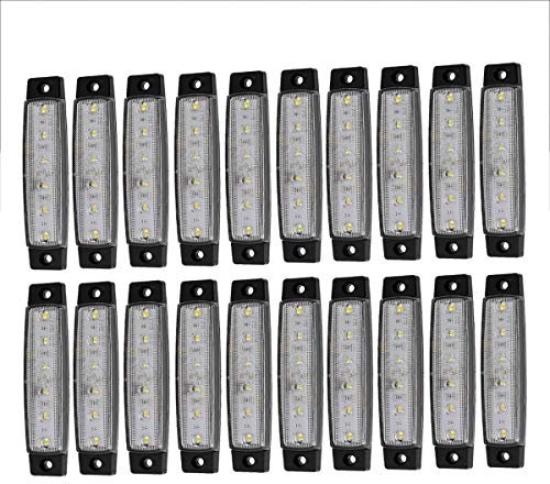 KYYET LED-Seitenmarkierungsleuchten, 6 LEDs, 2835 SMD, für LKW, Anhänger, Wohnmobil, Pickup, Traktor, LKW, SUV, Boot, 12 V DC, stoßfest (20 Stück, weiß)