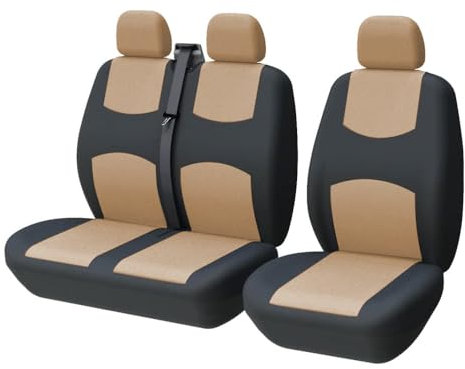 TOYOUN Housse de siège Voiture Universelle| Housse Siege camionnette | Housses de siège Avant Simple et Double | Conducteur et Double Passager 2 + 1, Noir et Beige