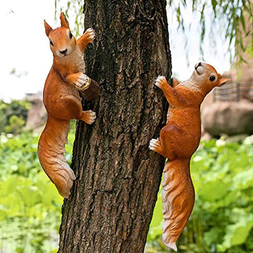 CHYOOO Gartenfigur Figuren Dekoration Eichhörnchen Gartendeko Aus Kunstharz Für Außen Garten Wasserdicht Harz, Tier Figur Für Feengarten Balkon Terasse Geschenk,Set(B)