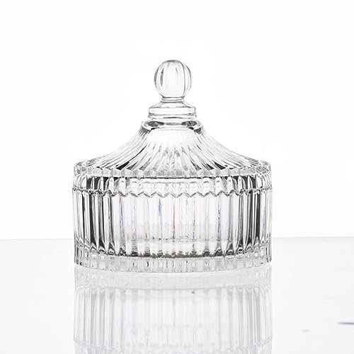 Erioctry 300ml/10oz Elegant Crystal Candy Jar With Lid - Decorative Glass Dish Bowl - Tent Shaped Biscuit Container for Home Office Desk - Wedding Buffet Gift Box