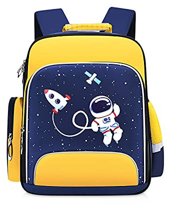 SONARIN Schulranzen für Jungen Mädchen,Wasserdichter Leichter Nylon Grundschulrucksack Kinderrucksack,Großes Fassungsvermögen Grundschule Ranzen Schulrucksack Büchertasche für Kinder(Blau & Gelb)