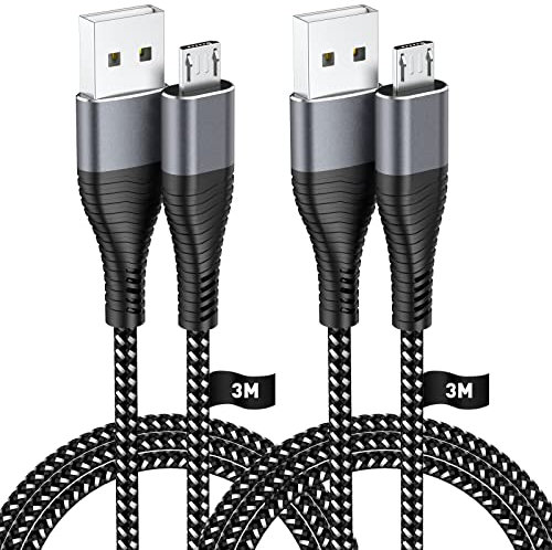 Micro USB Charger Cable 3M for PS4 / Xbox One Controller, Extra Long 3 Meters USB Charging Cable 2Pack