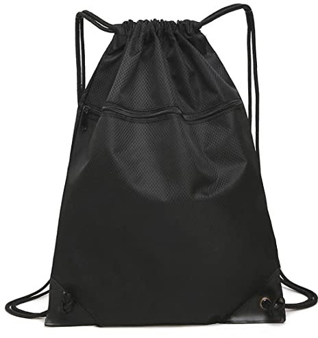 AidShunn Drawstring Gym Bag, Sport Large Capacity PE Bag with Outside Zipper Waterproof String Swim Backpack for Men & Women Boys Girls for Sports School Beach Holidays Swimming Travel Yoga