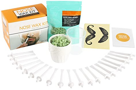 Nose Wax Sticks Applicators, Plastic Nose Waxing Strips, Nostril Nasal Hair Cleaning Removal, 50G Wax, 20 Plastic Stick, 8 Pieces Beard Stickers, for Men and Women (1 Set)