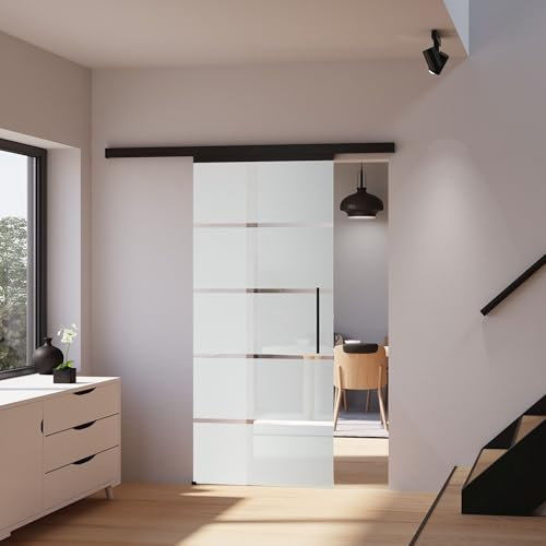 inova Glasschiebetür Blockstreifen 900x2035mm mit Beschlagset in schwarz Komplettset inkl. Softclose beidseitig