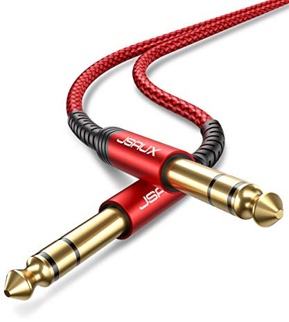 JSAUX Cable de guitarra 1.2M, 1/4 6.35mm a 6.35mm TRS Estéreo Cable de Instrumento con Conector Jack Trenzado de Nailon para Guitarra Eléctrica, Bajo, Amplificador, Teclado, Mandolina - Rojo