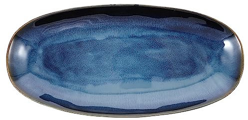 Luxshiny Keramik Servierplatte Blau - Ovale Sushi-Teller Für Snacks Vorspeisen Und Desserts Mikrowellen- Und Geschirrspüler Geeignet 34.7 X 16.8 X 3.5 Cm