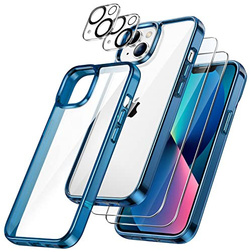 JETech 5 in 1 Hülle für iPhone 13 6,1 Zoll, mit 2 Stück Schutzfolie und 2 Stück Kameraschutz, Full Screen Panzer Schutz Glas Folie Displayschutz Kamera, Stoßfest Handyhülle (Navy)