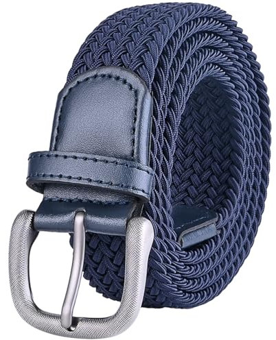 Bluecton Gürtel Männer Flechtgürtel Übergröße Elastischer Stretchgürtel Stoffgürtel Herren 170cm Blau