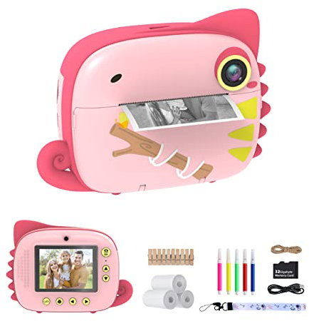 TIATUA Appareil Photo Instantané Enfants,Appareil Photo Numérique avec Papier d'impression & Carte 32G, Appareils Photo et caméscopes instantanés sans Encre,Cadeau pour Filles Garçons de 3-14 Ans