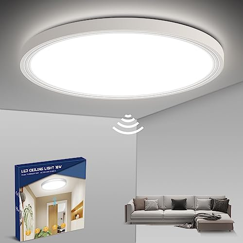 Letlit Lampe Deckenlampe mit Bewegungsmelder Innen, 18W LED Deckenleuchte mit Bewegungssensor Innen, IP44 4000K Flach Rund Lampe Sensor für Flur Treppe Küche Garage Balkon Abstellraum Keller 23cm