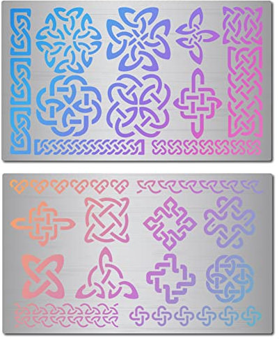 GORGECRAFT 2 Stile 15,2 cm Keltischer Knoten Schablone Wikinger Symbol Hexerei Wiederverwendbare Edelstahl Blume Vorlagen zum Malen auf Holz Wand Leinwand Möbel Brandmalerei Gravur Handwerk