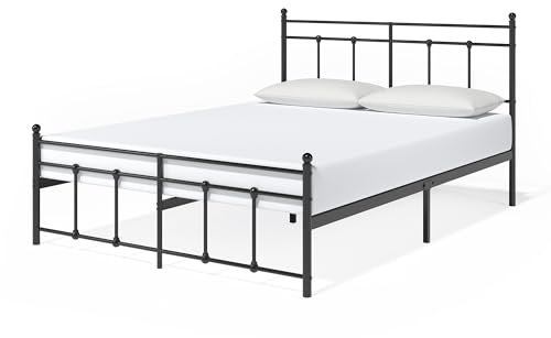Zinus Nicholas Super King Bed Frame - Bed 180x200 cm - 30 cm Height - Metal Platform Bed Frame with Headboard and Footboard - Black