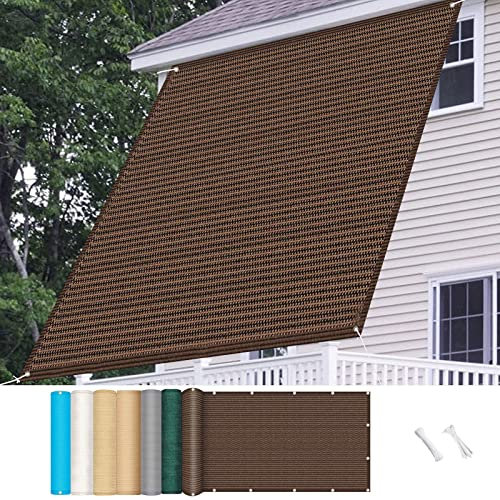 Sonnensegel Rechteckig 8 x 10 m Sonnenschutz Windschutz HDPE Sonnensegel Schatten Mesh mit Kabelbinder Ohne Bohren für Garten Balkon Terrasse, Braun
