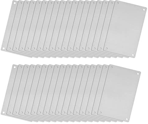 QUARKZMAN Tarjetas en Blanco de Acero Inoxidable, 66x45mm Etiquetas Vacío Grabado Rectangular con 4 Orificios, para Placa de Identificación de Máquina Etiqueta DIY, 35Uds (Tono Plateado)