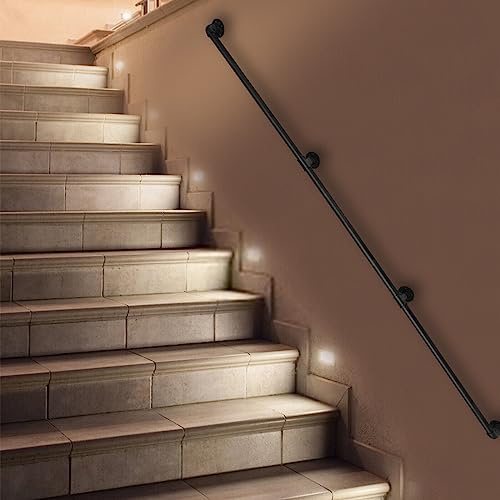 12FT Stair Handrail 3-Section Iron Pipe Design Staircase Grab Wall Rail Indoor Hand Railing (Wall-Mounted)