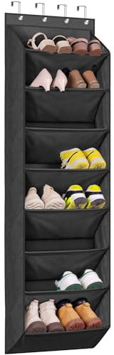 KEETDY Scarpiera per porta dietro con 8 grandi tasche, organizer per scarpe da appendere per armadio, adatto a 20 paia di scarpe per retro della porta stretta, nero..