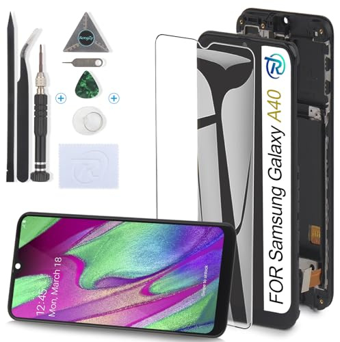 RongZy Écran de Rechange pour 5.9 Samsung Galaxy A40 A405F Écran LCD + Vitre Numériseur Tactile Capteur Assemblé Remplacement pour Galaxy A40(Incell,Noir avec Cadre)