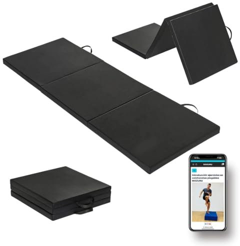 MOZURU Multifunktionale Faltmatte für Yoga, Gymnastik und Fitness | 180x60x5cm | Rutschfest, wasserfest, leicht zu reinigen | 5-lagiger Schaumstoff, Stoßdämpfung, schwarz.