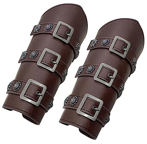 KBOPLEMQ 2 Stücke Mittelalter PU Leder Armschienen Wikinger Rüstung Armstulpe Bogenschießen Armschutz Leder Schnalle Bracers Knight Gauntlet LARP Retro Renaissance Schulter Rüstung Lederarmband