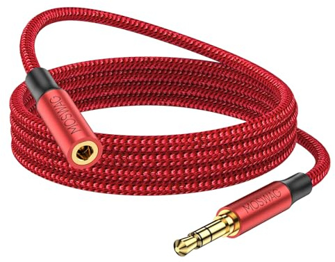MOSWAG Cable Audio 3.5mm Macho a Hembra 3M Estéreo Nylon | Extensión para smartphone, tablet, PC, TV, altavoz, coche y auriculares - conector dorado 24K, sonido claro