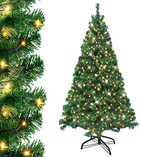 Aufun 210cm Weihnachtsbaum künstlich mit Beleuchtung, Tannenbaum künstlich Grün PVC, Edeltanne Schnellaufbau chwer entflammbar, inkl. Christbaum Ständer (2,1m, Grün)