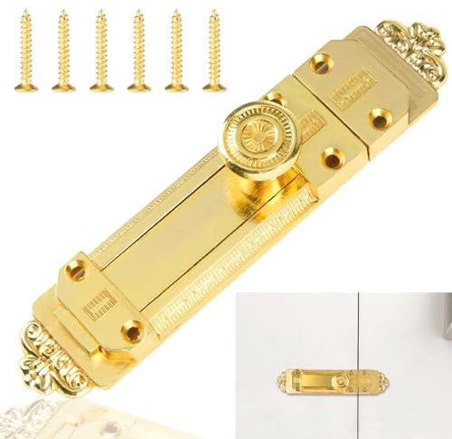 Heavy Duty Tower Bolt, Surface Mounted Sliding Door Lock Patio Door Security Lock Durable Latches for Internal Door, Polished Brass Door Bolt Ideal for Bedrooms Bathrooms and Storage Units (6 150mm)