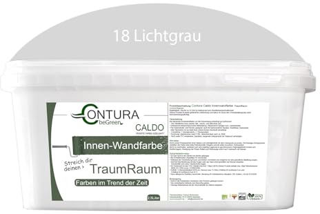 Contura Caldo 2,5 Liter Wandfarbe 35 Farben Deckenfarbe Hohe Profi Deckkraft Klasse 1 (18 Lichtgrau)