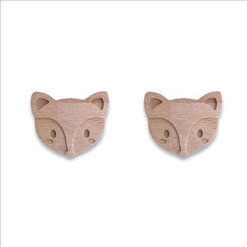 Coffelli Möbelknöpfe Kinderzimmer. (2, Füchse) Holz Tierknäufe für kommode oder als Kindergarderobe, aus Buchenholz