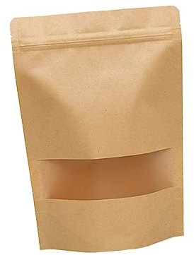 SOLUSTRE 50 Stück Papiertüten Papiertüte Verschließen Tasche Aufstehen Papiertüte Mit Fenster Kraftpapiertüte Aufstehen -beutel Tee