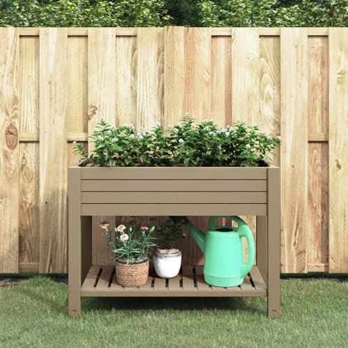 CIADAZ Hochbeet Hellbraun 110x45x79 cm Polypropylen, Palettenrahmen, Hochteich, Gemüsebeet, Kräuterregal Balkon, Blumenbeet, Kräuterspirale, Tomatenbeet, Pflanzhochbeet