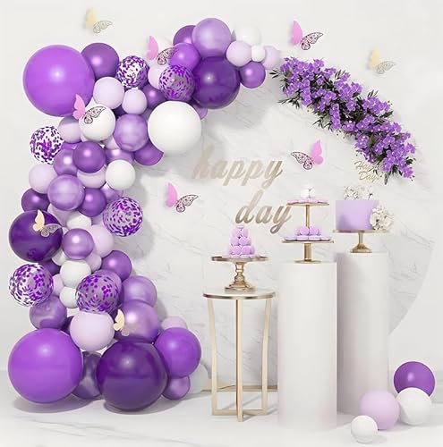 Arco di palloncini viola per compleanno, 124 pezzi, decorazione eventi speciali, Zenda club® (viola)