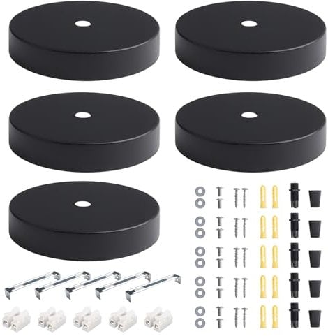Swavitie 5 pièces Auvent de Plafond 10cm Rosace Plafond Luminaire Noir Cache Fil Lustre Plafond Pavillon Luminaire Metal Baldaquin Lampe Support de Fixation Lustre pour Cuisine Salon Couloir