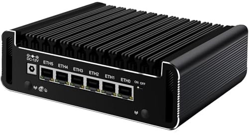 AIOPCWA Firewall Micro Appliance 2.5gb, Mini PC, Quad Core N100, OPNsense, Fanless Router PC, 6 × 2.5GbE i226V LAN Ports, Mini Desktop Computer, DDR5 8GB RAM 512GB NVMe SSD