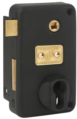 FTH - Serrure en Applique Verticale FTH AH45 - Coffre Embouti Noir Mat - Mécanisme à Deux Tours - Pour Portes d'Entrée - Sécurité Renforcée - Compatible avec Cylindre