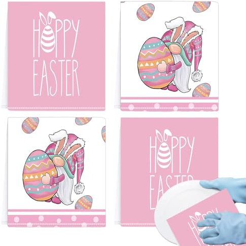 Dreuhuing Ostern-Küchentücher, 4 x Schrubben Waschlappen – Osterdekoration, Mikrofaser-Handtücher für Theken, Geschirr, Zuhause, Bar, Tisch abwischen