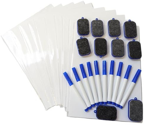 HYFIVE Dry Wipe Boards Set with 10 Dry Erase Pens & 10 Erasers Reusable Dry Erase Board/White Board for Home, School, Office, Ideal Mini Whiteboard for Homework, Spelling Practice and Brainstorming