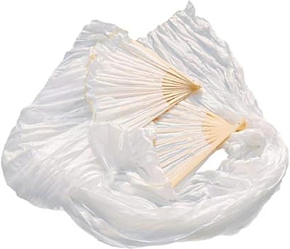 VONCYKI 100% Silk Unisex Chinese Silk Veil Dance Fans 1Pcs Belly Dance Fans White Color 180X90cm