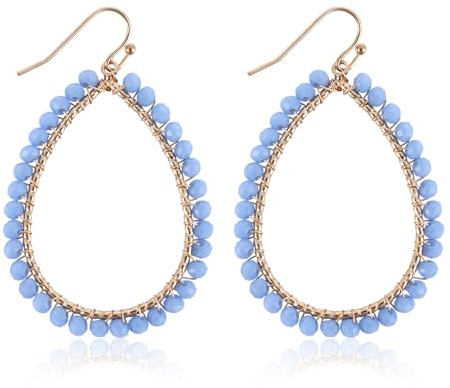 Creolen mit Perlen in Tropfenform, Glitzernde Sommerohrringe aus Kristall Personalisierte Ohrringe mit Perlen Statement-Ohrringe Bohemian-Accessoires Geschenke für Damen (Blau)