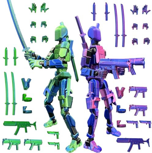 T13 Action Figure Man (ensamblaje completado), 3D Impreso con uniones Dummy 13, t-13 Figura de acción Robot, Decoraciones de Escritorio para Juguetes de Amantes de los Juegos (Purple Azul láser)