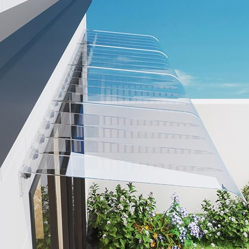 Rovss Vordach für Haustür Transparentes Überdachung Haustür für Garage Fenster Draußen Pavillion Sonnenschutz Pultbogenvordach 400/500/800/1000/1200/1500/2000mm(Weiß,350x800x50mm)