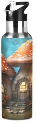 Fairy Mushroom House - Botella de agua aislada de 100 ml, de acero inoxidable, a prueba de fugas