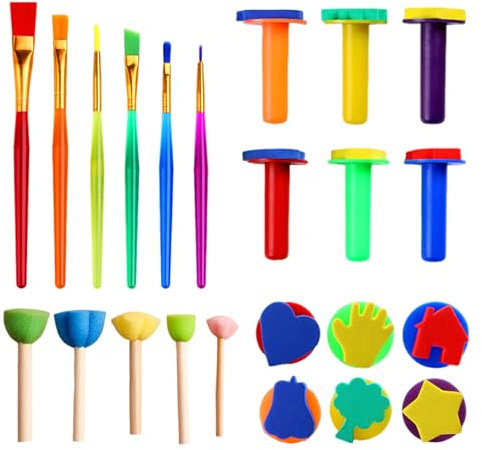 17PCS Paint Sponges, Sponge Paint Brushes, Washable Foam Paint Brushes, Art Projects Face Painting Sponge Brush for Drawing