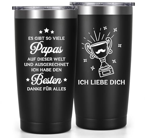 Livole Bester Papa Geschenke, Geschenke für Papa, Vater, Männer - Es gibt so viele Papas auf dieser Welt - Vater Geschenk Vatertag Tasse Lustig, 20oz Camping Becher to go Thermo, 600ml Thermobecher