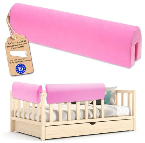 Leanbe Bettkantenschutz für Kinderbetten Kissen für bettumrandung Rausfallschutz Abdeckung Kantenschutz für Babybett (ROSA Mikrofaser, 120cm)