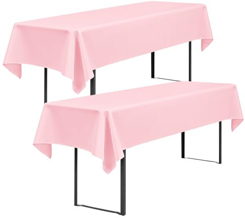Showgeous 2 Stück Biertisch Tischdecke universal für 50cm u.70cm Biertische Hussen für Biertisch Biertischhussen Biertisch-Husse Bierzeltgarnitur Rechteckige Tischdecken Waschbar 100x250cm(Rosa)