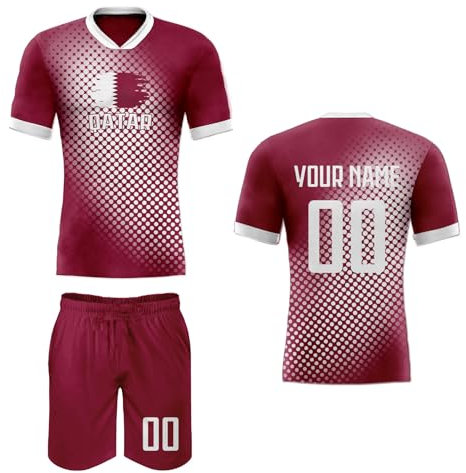Qatar Fußball Trikot Set für Männer Frauen Jugendliche Kinder - Personalisiert Name und Nummer Fussball T-Shirt Shorts - Geschenk für Nationalmannschaft-Fans