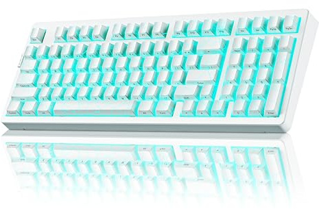 ZORNHER ZH980 Gaming Tastatur Kabellos, Mechanische Tastatur 95% mit Nummernblock, Wireless Keyboard Weiß mit Spider Web PC Keycaps, Creamy Linear Switches, Hot Swap, RGB Beleuchtung